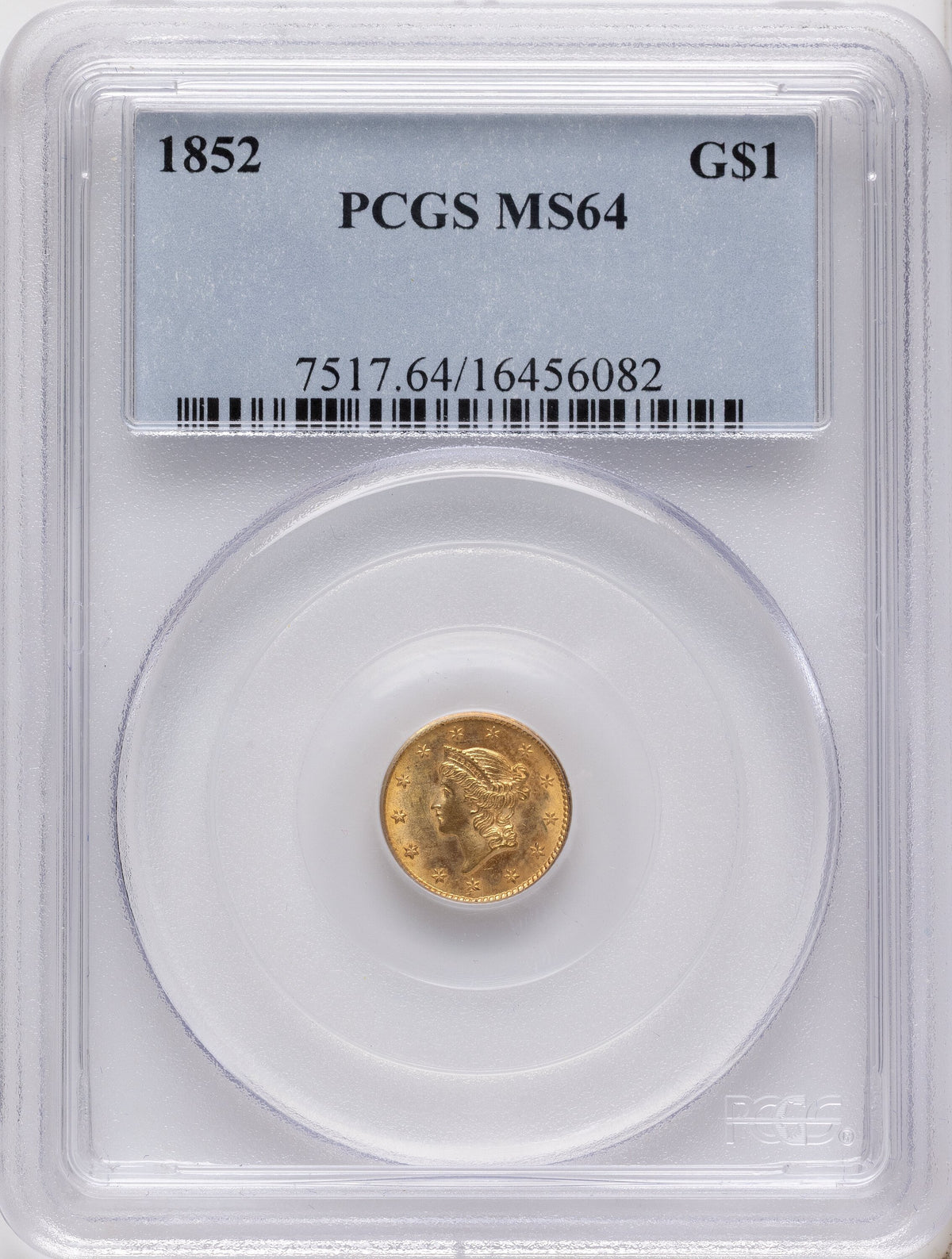 1852 G$1 Gold Dollar PCGS MS64