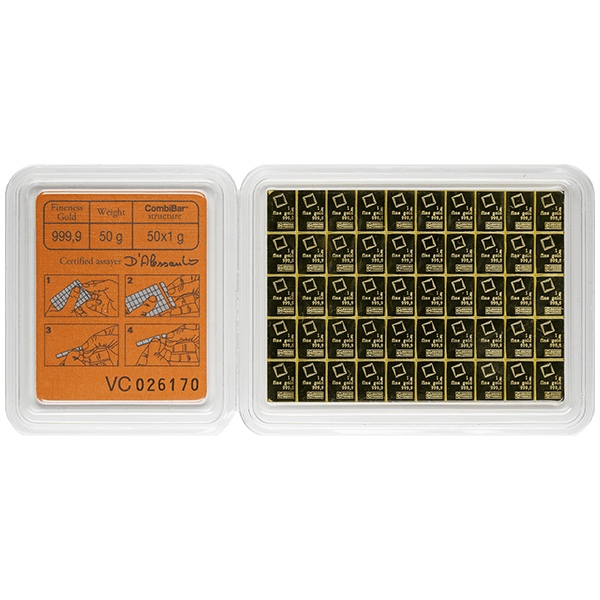 50 Gram Valcambi Gold CombiBar .9999 Fine (50x1g w/ Assay)