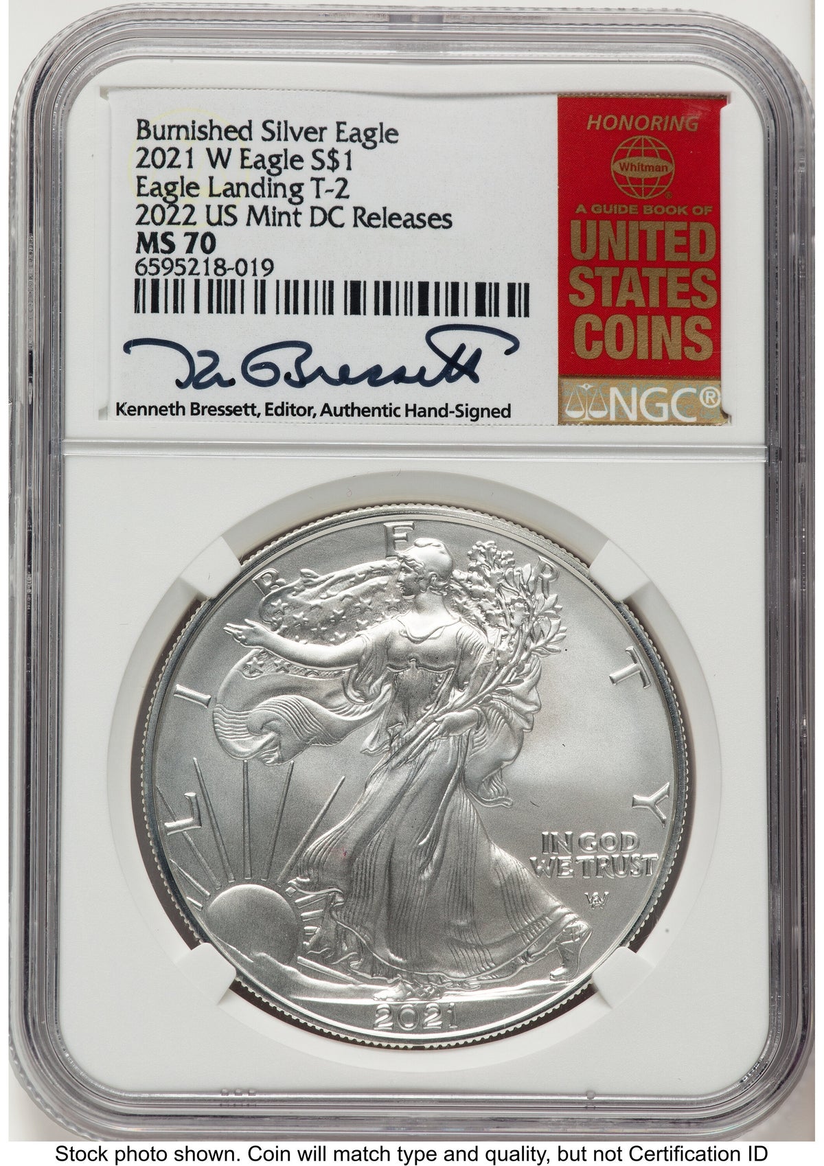 2021-W TY2 Burnished Silver Eagle 1 oz 2022 US Mint Releases Kenneth Bressett Red Book NGC PF70