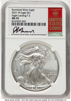 2021-W TY2 Burnished Silver Eagle 1 oz Jeff Garrett Red Book NGC MS70