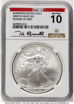 2008-W Reverse of 2007 Burnished Silver Eagle 1 oz Kenneth Bressett Red Book X-Label NGCX MS10