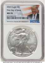2023 Silver Eagle FDI Trump Label NGC MS70