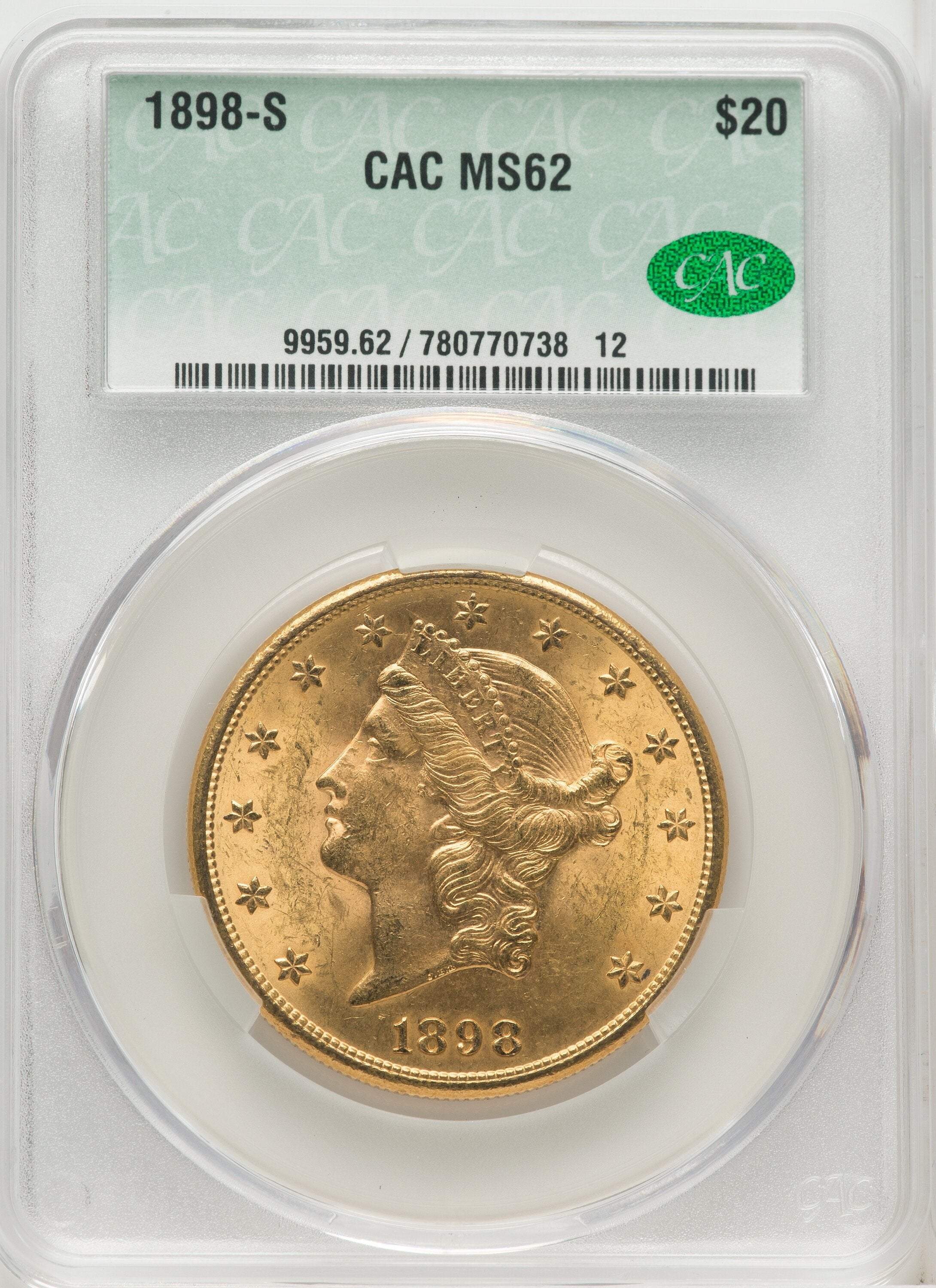 1898-S $20 Liberty Double Eagle CACG MS62
