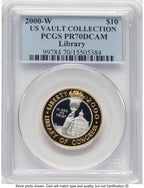 2000-W $10 Library of Congress Bi-Metallic Gold 0.2509 oz and Platinum 0.2509 oz US Vault Collection Blue Label Modern Issues PCGS MS70