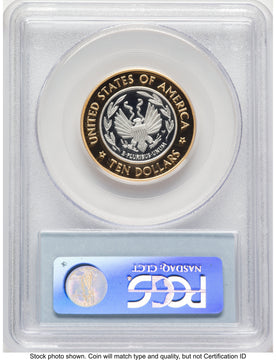 2000-W $10 Library of Congress Bi-Metallic Gold 0.2509 oz and Platinum 0.2509 oz US Vault Collection Blue Label Modern Issues PCGS MS70