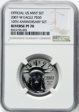 2007-W Reverse Proof Platinum Eagle 1/2 oz Brown Label NGC PF70