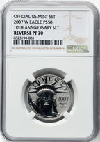 2007-W Reverse Proof Platinum Eagle 1/2 oz Brown Label NGC PF70