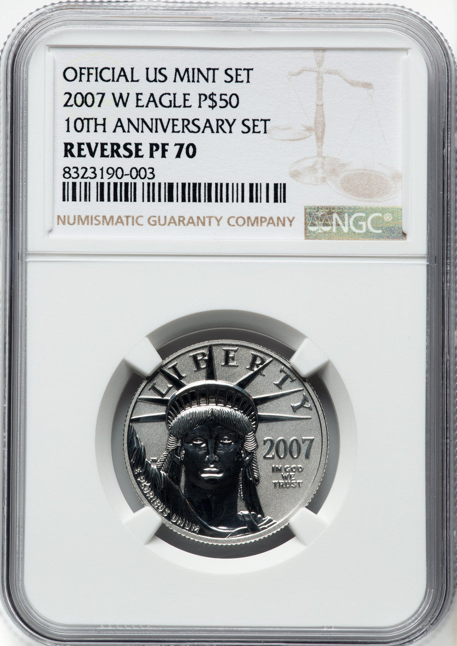 2007-W Reverse Proof Platinum Eagle 1/2 oz Brown Label NGC PF70