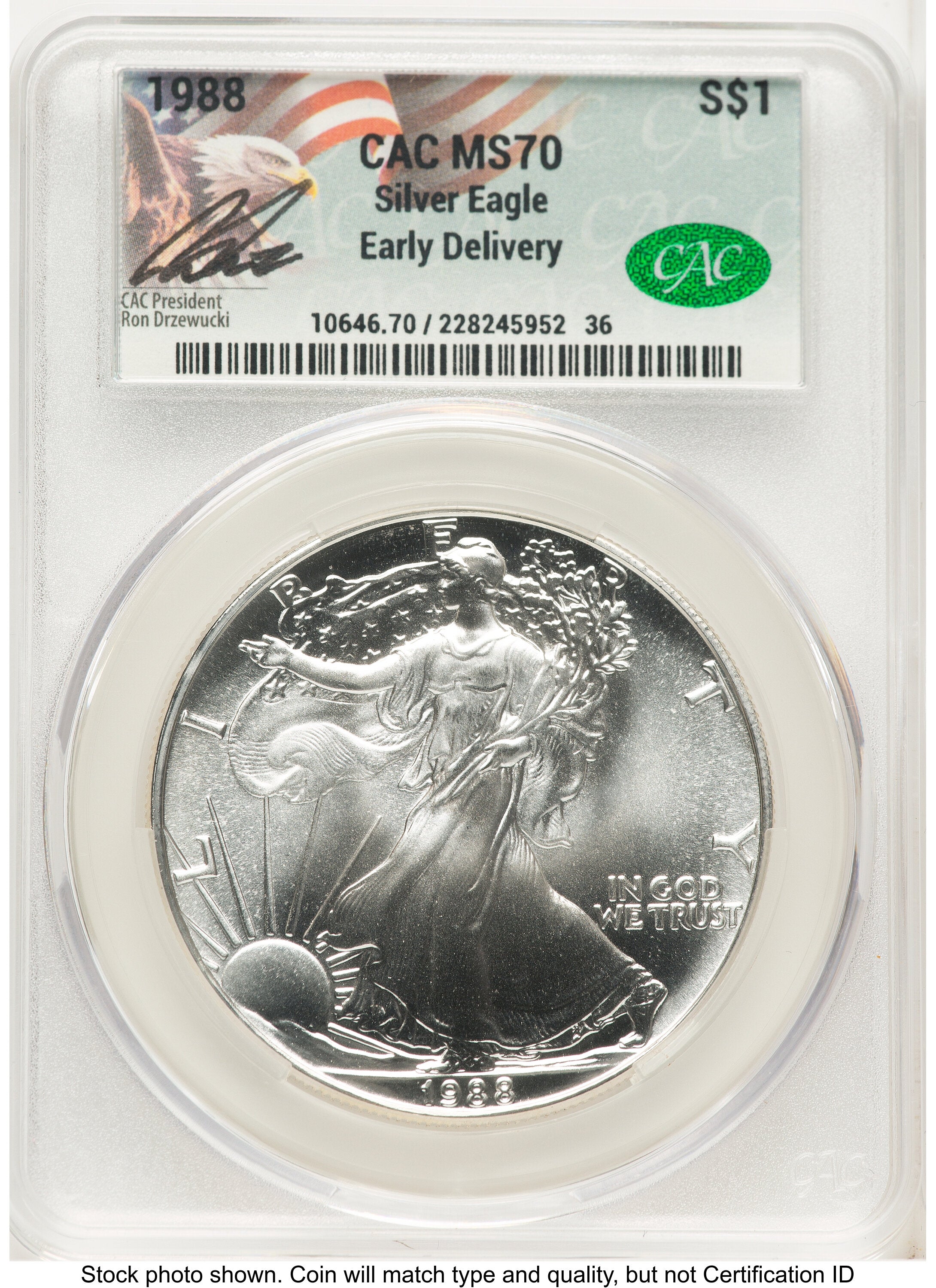 1988 Silver Eagle Early Delivery Ron Drzewucki CACG MS70
