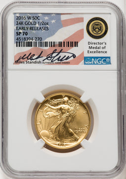 2016-W 10C-25C-50C Gold Centennial Three Coin Set ER NGC SP70 Miles Standish