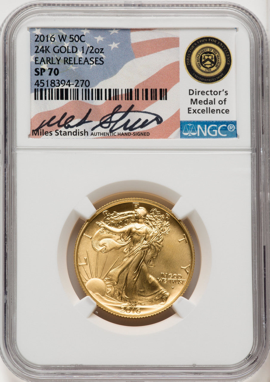2016-W 10C-25C-50C Gold Centennial Three Coin Set ER NGC SP70 Miles Standish