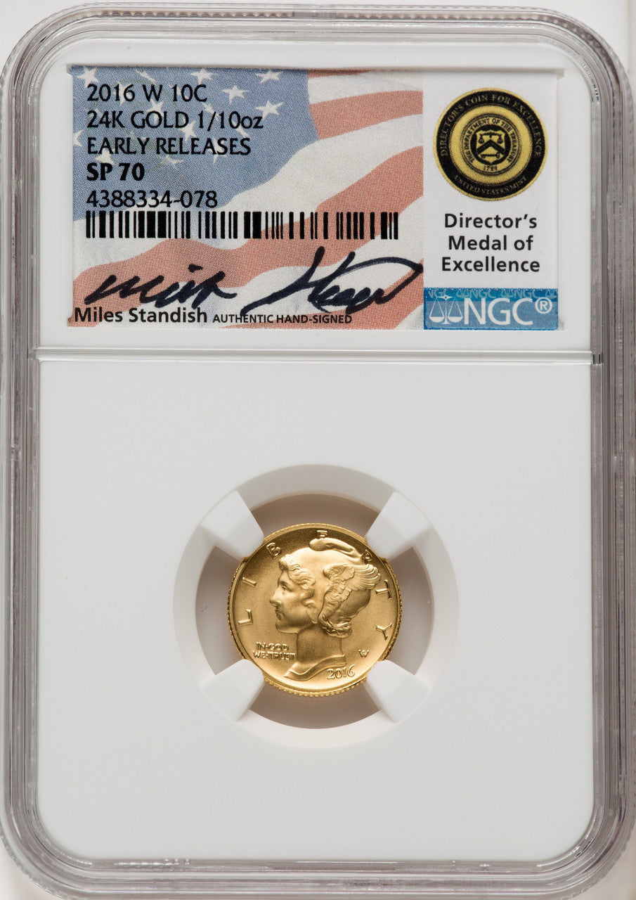 2016-W 10C-25C-50C Gold Centennial Three Coin Set ER NGC SP70 Miles Standish