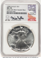 1989 Silver Eagle Mike Castle From US Mint Sealed Box NGC MS70