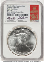 1986-(S) Silver Eagle Early Production Kenneth Bressett/Jeff Garrett Red Book From US Mint Sealed Box NGC MS70
