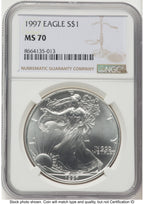 1997 Silver Eagle Brown Label NGC MS70