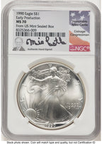 1990 Silver Eagle Early Production Mike Castle From US Mint Sealed Box NGC PF70