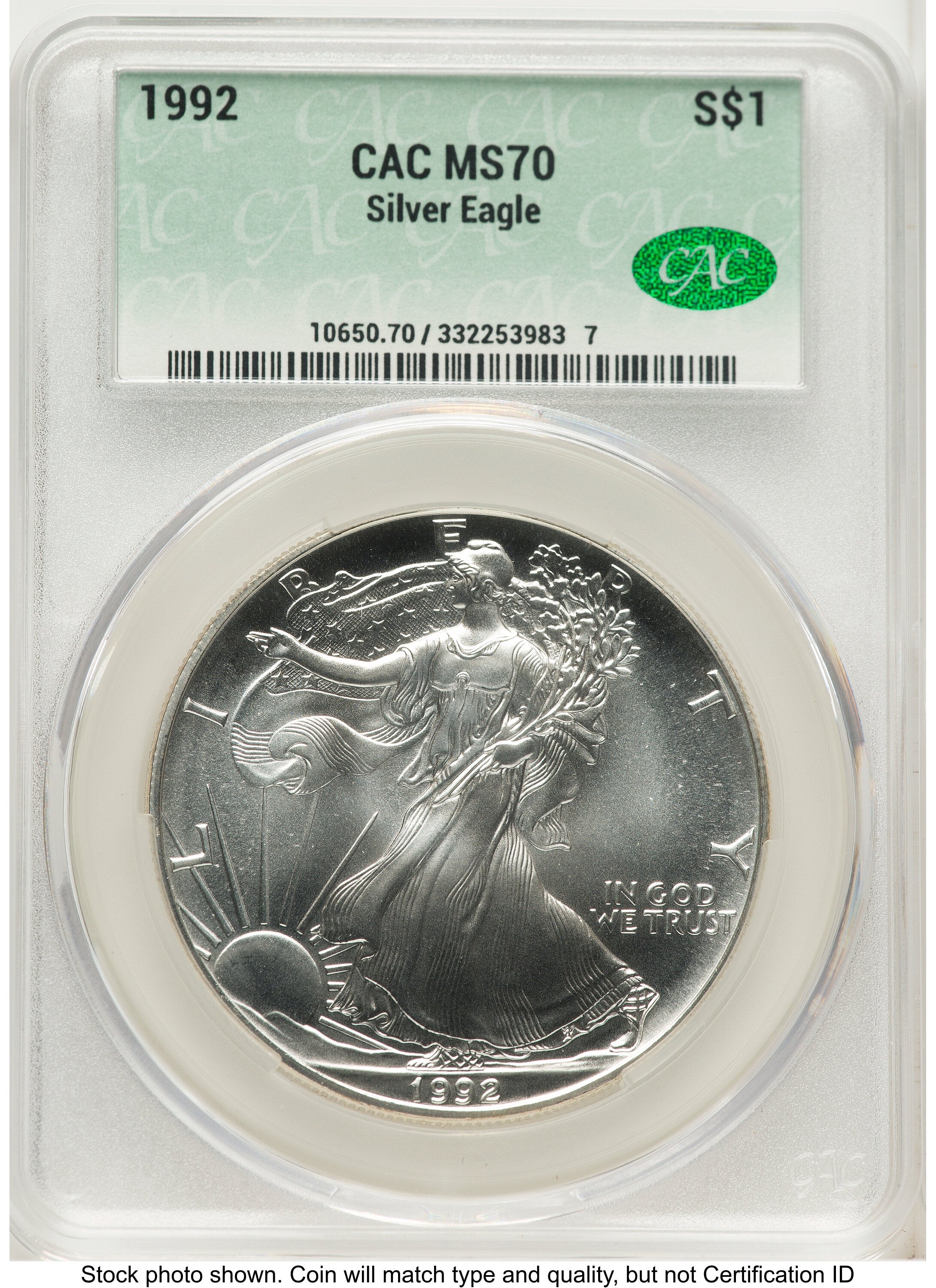 1992 Silver Eagle Non Designation CACG MS70