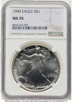 1990 Silver Eagle Brown Label NGC MS70