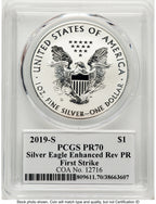 2019-S Enhanced Reverse Proof Silver Eagle 1 oz FS Gary Whitley PCGS PR70