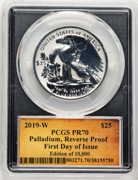 2019-W Palladium Eagle 1 oz REV FDI Thomas Cleveland Scroll PCGS PR70