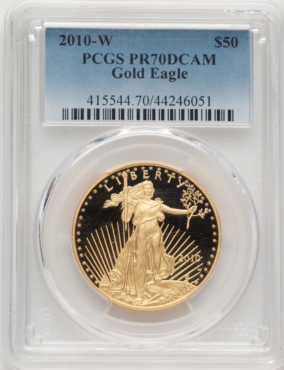 2010-W Proof Gold Eagle 1 oz Blue Gradient PCGS MS70