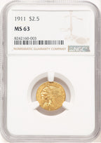 1911 $2.50 Indian Quarter Eagle NGC MS63 (520381046)