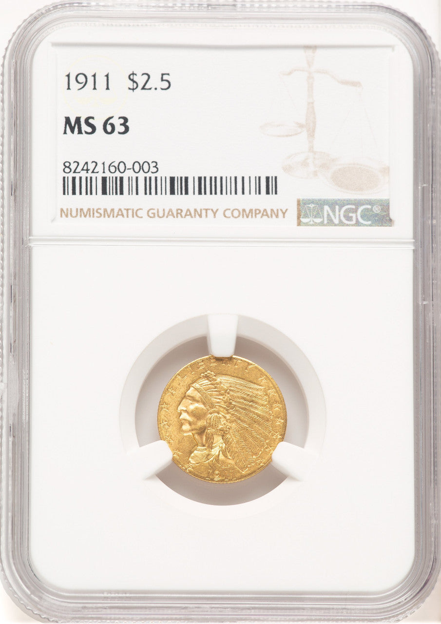 1911 $2.50 Indian Quarter Eagle NGC MS63 (520381046)