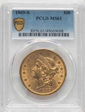 1869-S $20 Liberty Double Eagle PCGS MS61 (520396016)