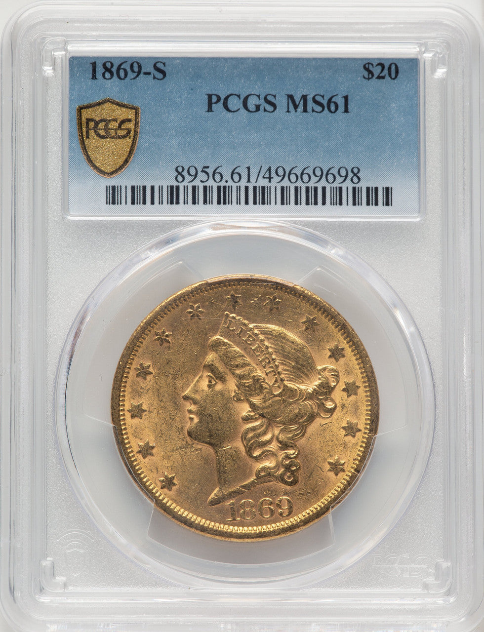 1869-S $20 Liberty Double Eagle PCGS MS61 (520396016)
