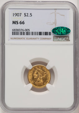 1907 $2.50 CAC Liberty Quarter Eagle NGC MS66