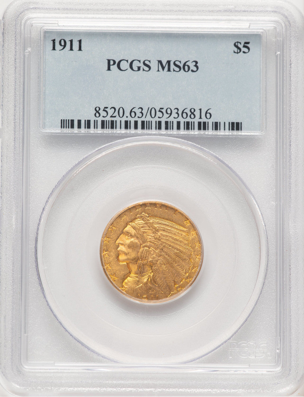1911 $5 Indian Half Eagle PCGS MS63 (520492021)