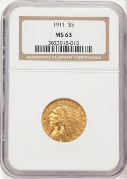 1911 $5 Indian Half Eagle NGC MS63 (520492022)