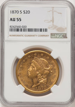 1870-S $20 Liberty Double Eagle NGC AU55