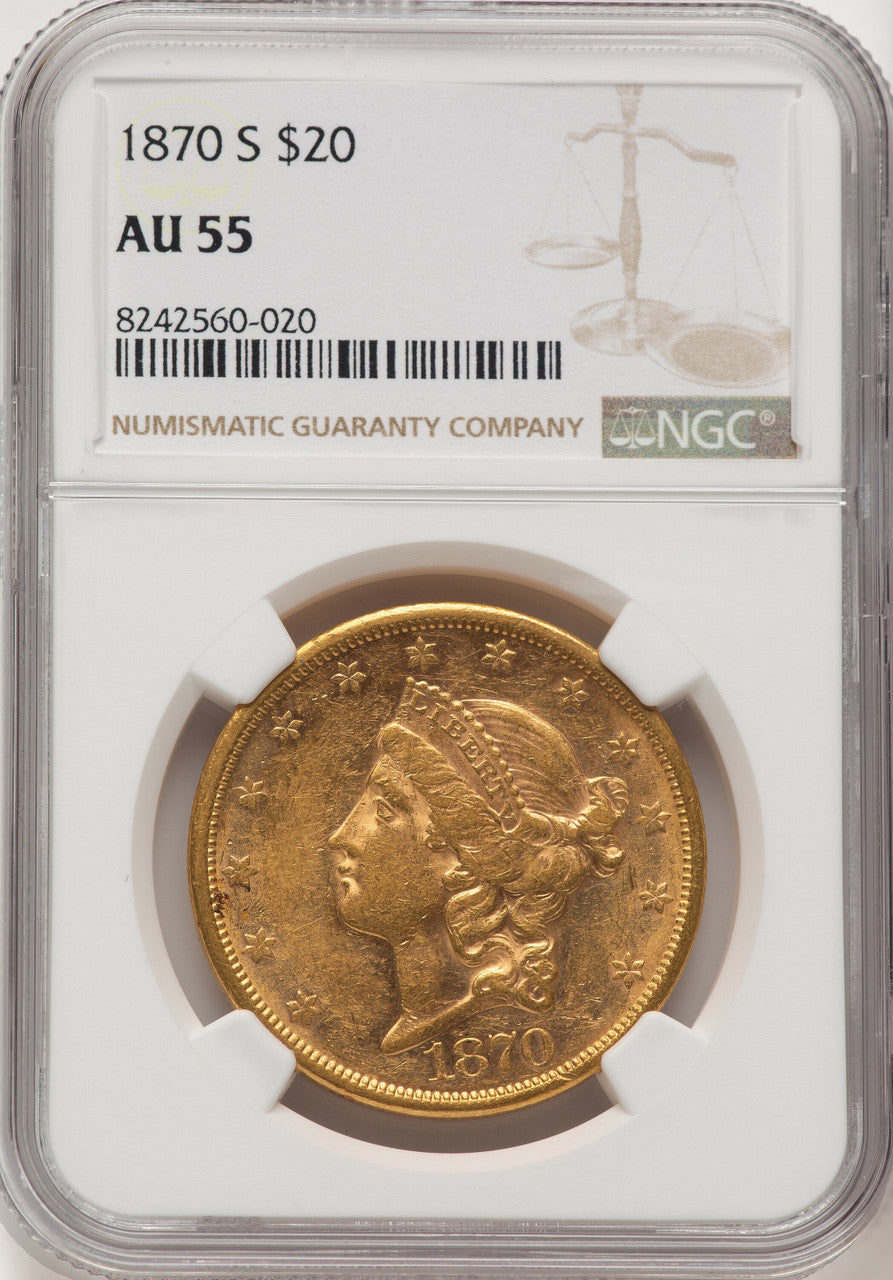 1870-S $20 Liberty Double Eagle NGC AU55