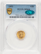 1853 G$1 CAC Gold Dollar PCGS MS64