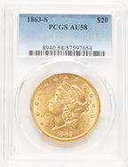 1863-S $20 Liberty Double Eagle PCGS AU58