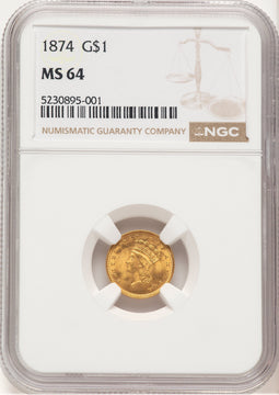 1874 G$1 Gold Dollar NGC MS64 (520875012)