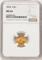 1874 G$1 Gold Dollar NGC MS64 (520875012)