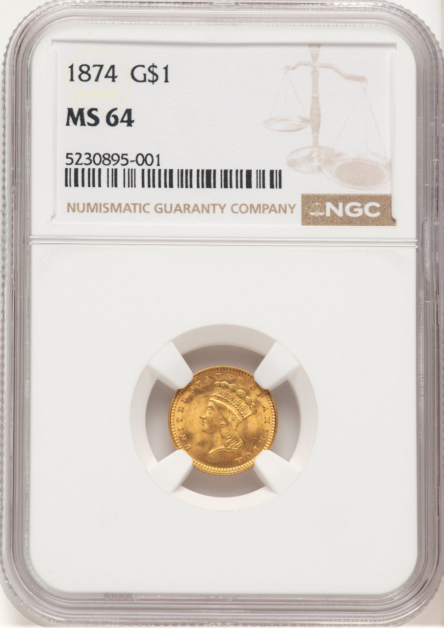 1874 G$1 Gold Dollar NGC MS64 (520875012)