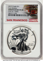 2019-S Enhanced Reverse Proof Silver Eagle 1 oz ER Trolley Label NGC PF70