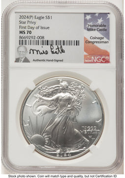 2024-(P) Silver Eagle (Privy Mark) FDI Mike Castle NGC MS70