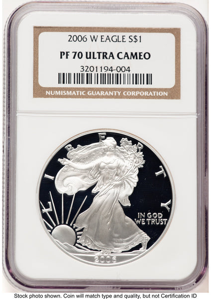 2006-W Proof Silver Eagle 1 oz Brown Label NGC PF70 | LCR Coin