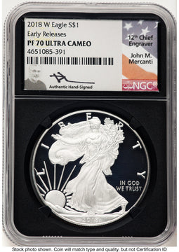 2018-W Proof Silver Eagle 1 oz ER John NGC PF70 Mercanti