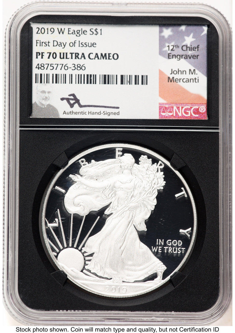 2019-W Proof Silver Eagle 1 oz FDI John NGC PF70 Mercanti