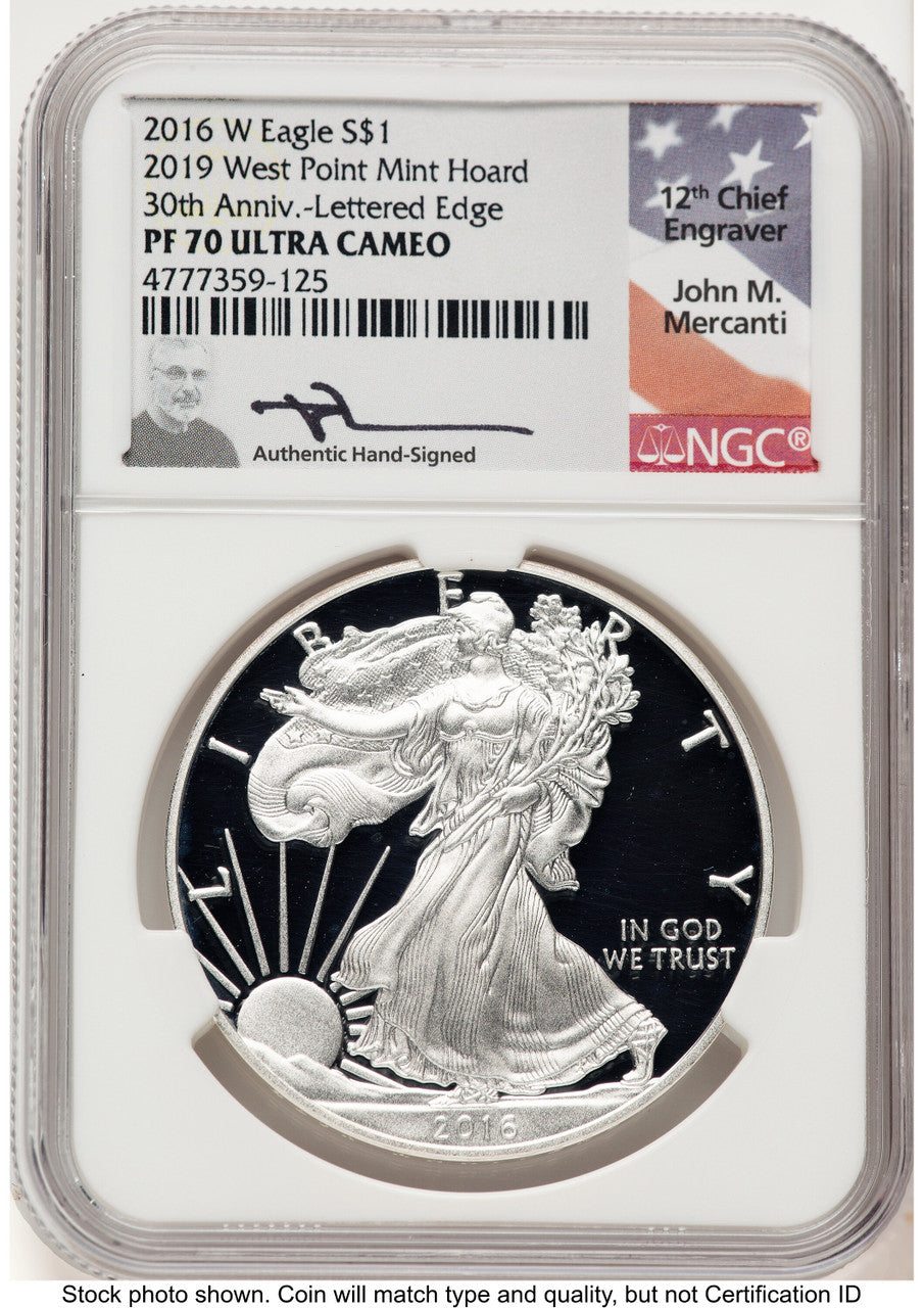 2016-W Proof Silver Eagle 1 oz 2019 West Point Mint Hoard John NGC PF70 Mercanti