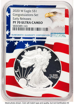 2020-W Proof Silver Eagle Congratulations Set 1 oz ER American Eagle Label Flag Core NGC PF70