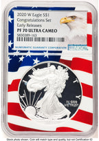 2020-W Proof Silver Eagle Congratulations Set 1 oz ER American Eagle Label Flag Core NGC PF70