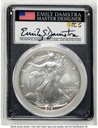 2021-W TY2 Burnished Silver Eagle 1 oz FDI Emily Damstra Blk Frame PCGS MS70