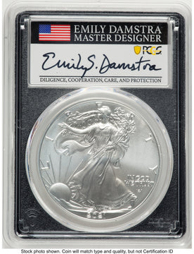 2021 Silver Eagle Type 2 FDI Emily Damstra Blk Frame PCGS MS70