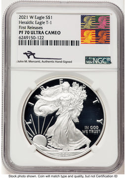 2021-W TY1 Proof Silver Eagle 1 oz FR John Reagan Bust Art NGC PF70 Mercanti